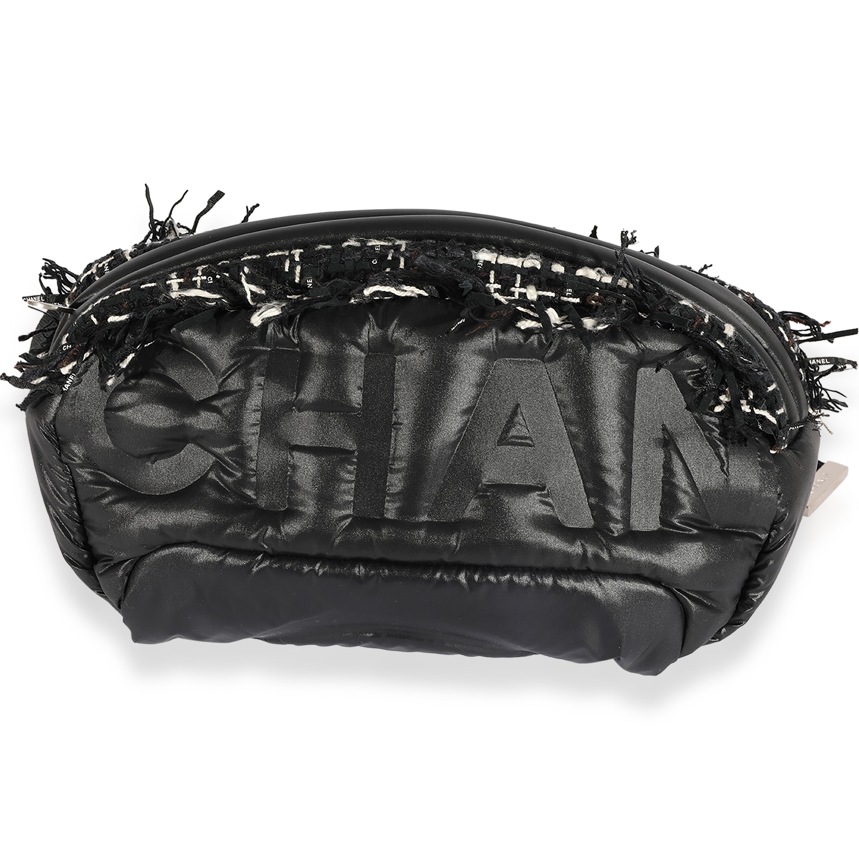 chanel tweed belt bag black