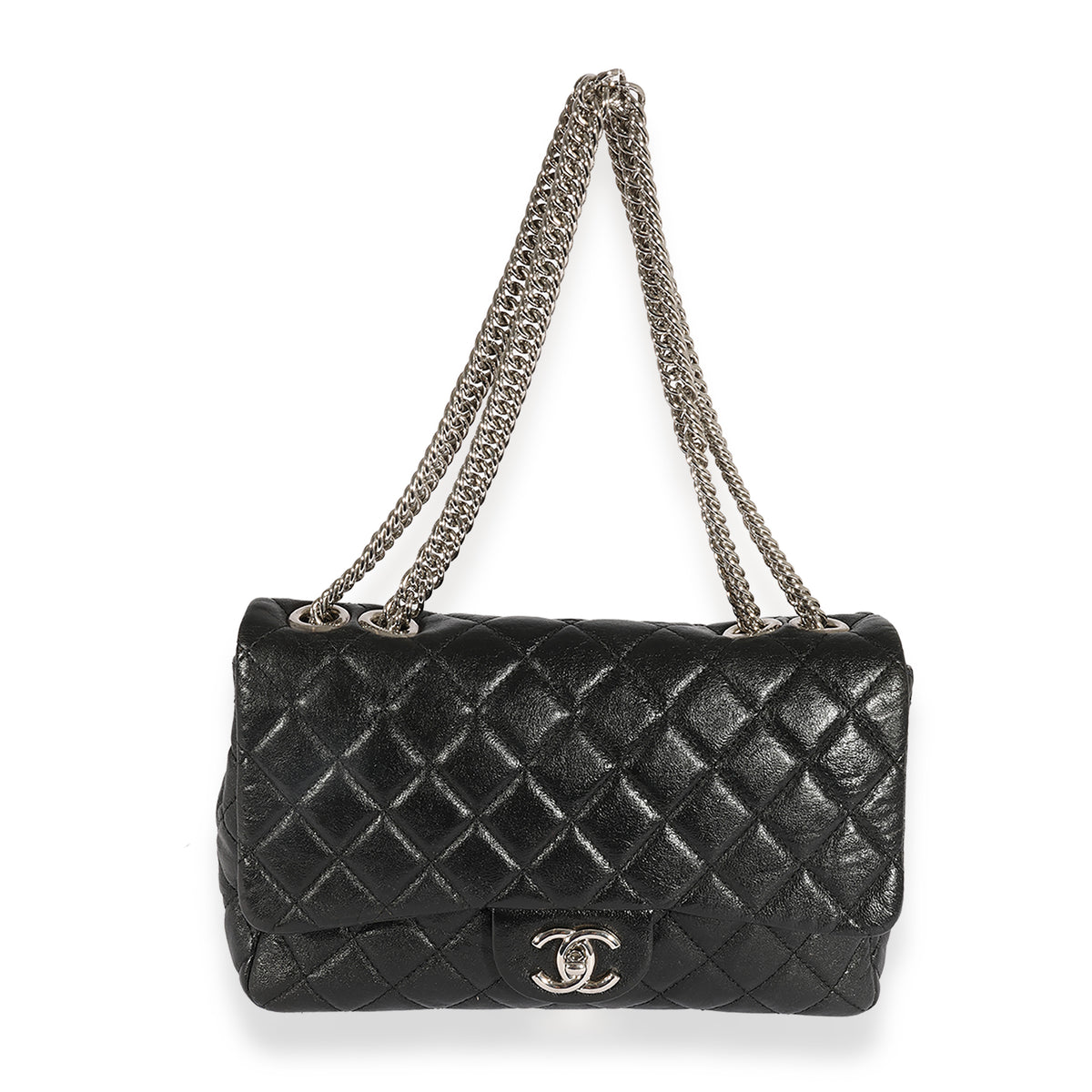 Black Quilted Goatskin Bijoux Chain Jumbo Single Flap Bag