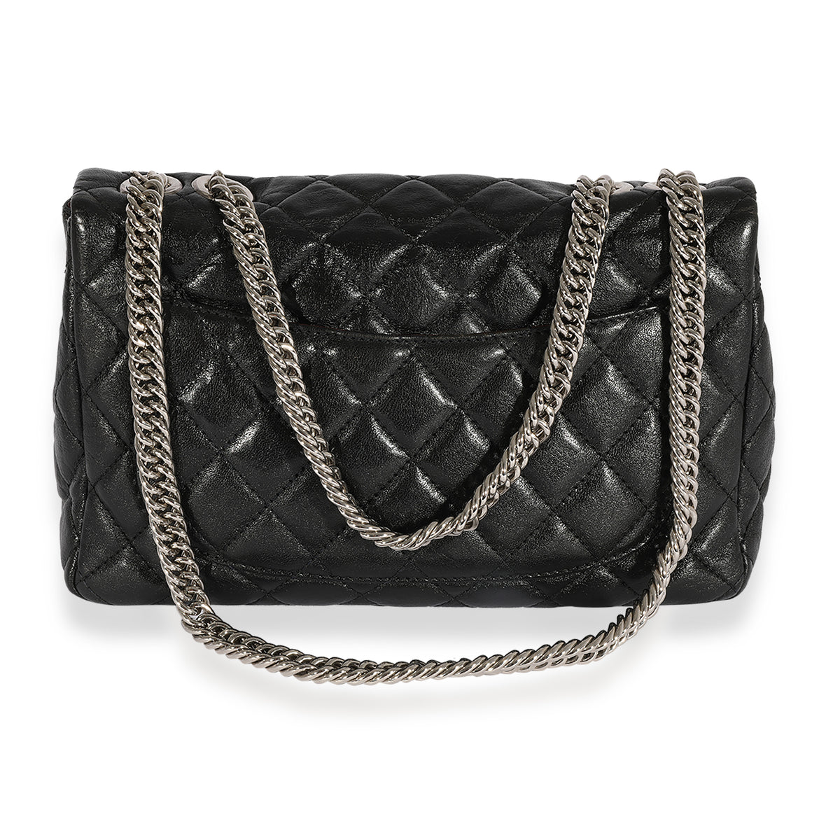 Black Quilted Goatskin Bijoux Chain Jumbo Single Flap Bag