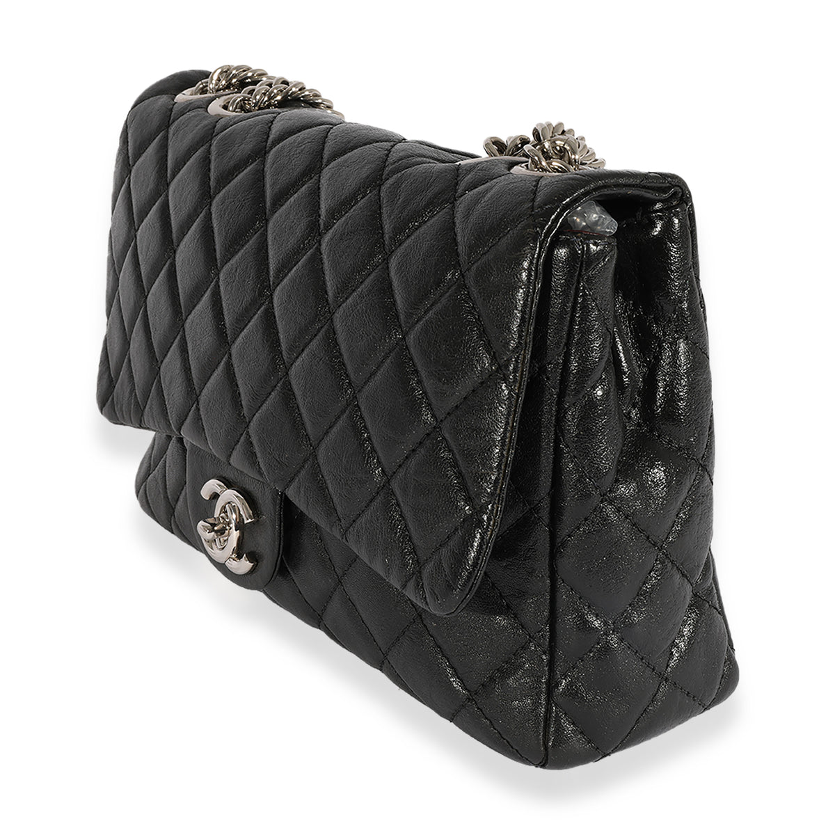 Black Quilted Goatskin Bijoux Chain Jumbo Single Flap Bag