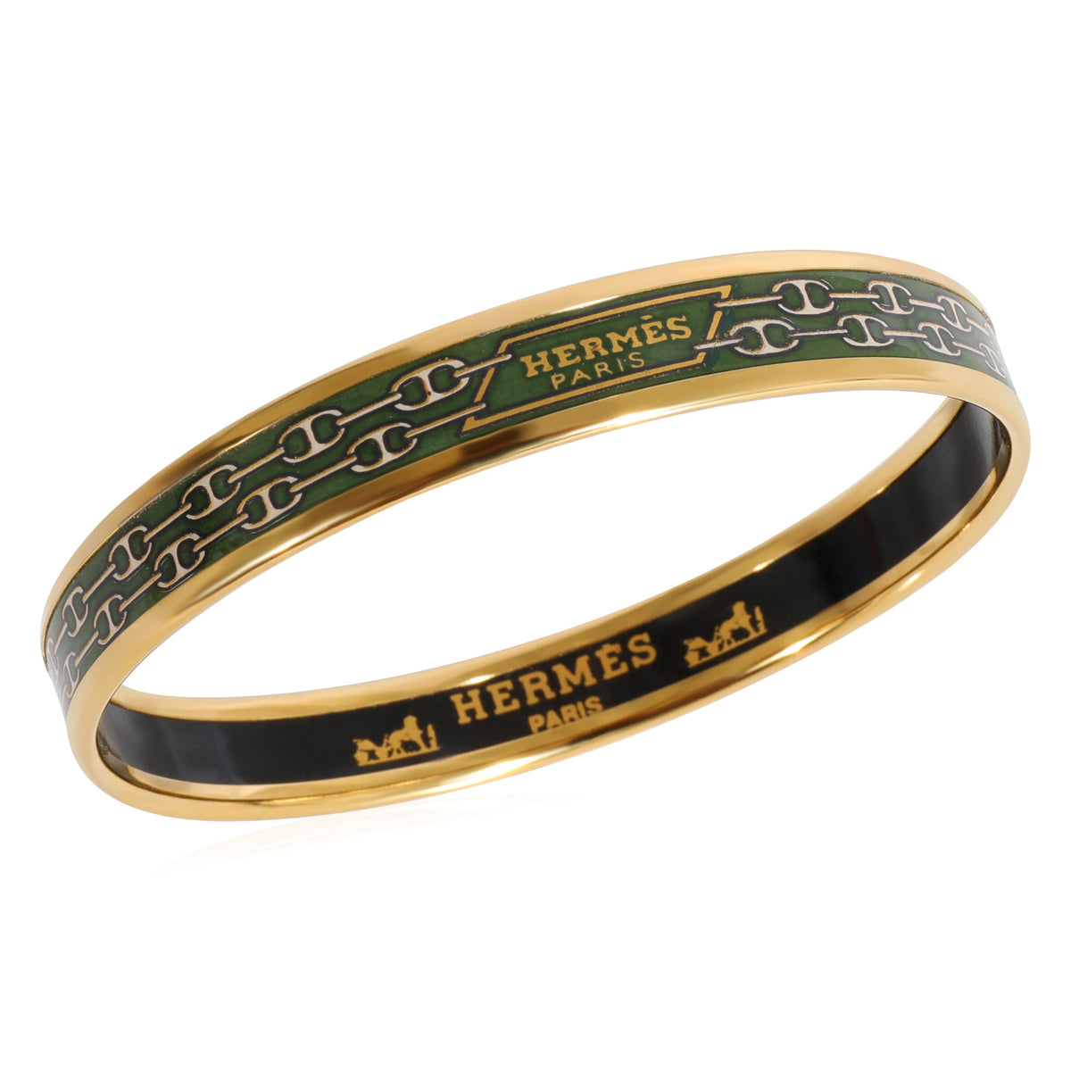 Hermès Plated Enamel Narrow Green Double Chaine d Ancre Link Design Bracelet