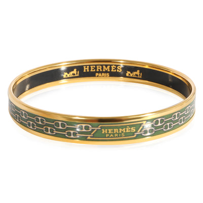 Hermès Plated Enamel Narrow Green Double Chaine d Ancre Link Design Bracelet