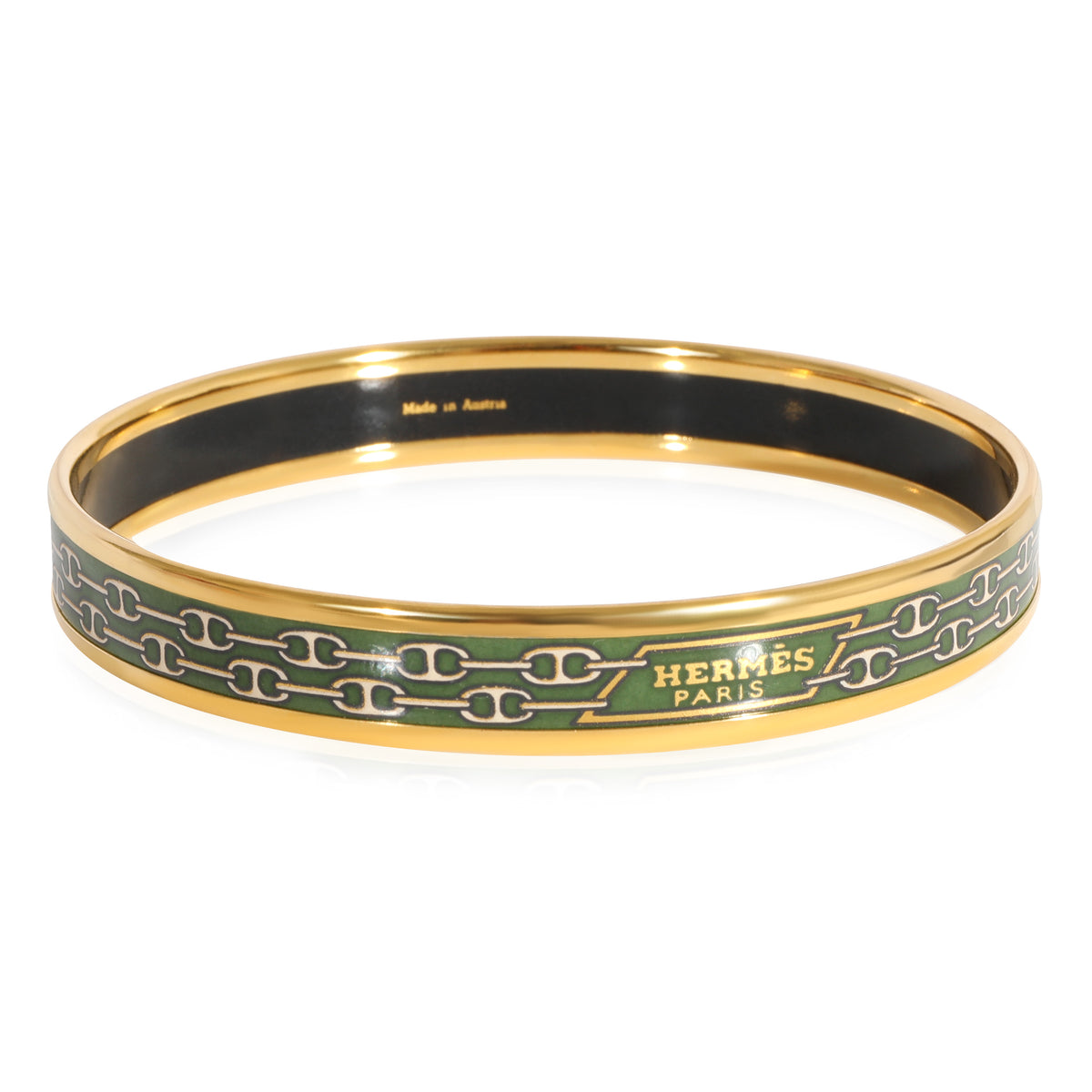 Hermès Plated Enamel Narrow Green Double Chaine d Ancre Link Design Bracelet