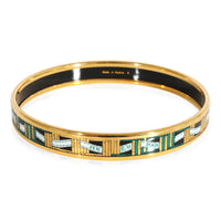 Hermès Plated Narrow Black & Gold Enamel Bracelet with Paris Ribbon (67MM)