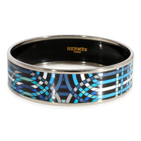 Hermès Plated Wide Blue Geometric Design Enamel Bracelet