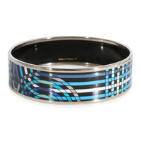 Hermès Plated Wide Blue Geometric Design Enamel Bracelet