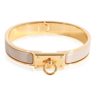 Rose Gold Plated Hermes Clic Anneau Bracelet  Taupe Enamel