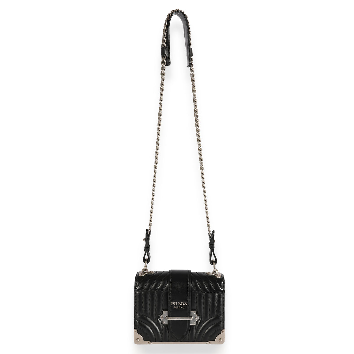 Black Prada Soft Calfskin Impunture Diagramme Cahier Crossbody Bag