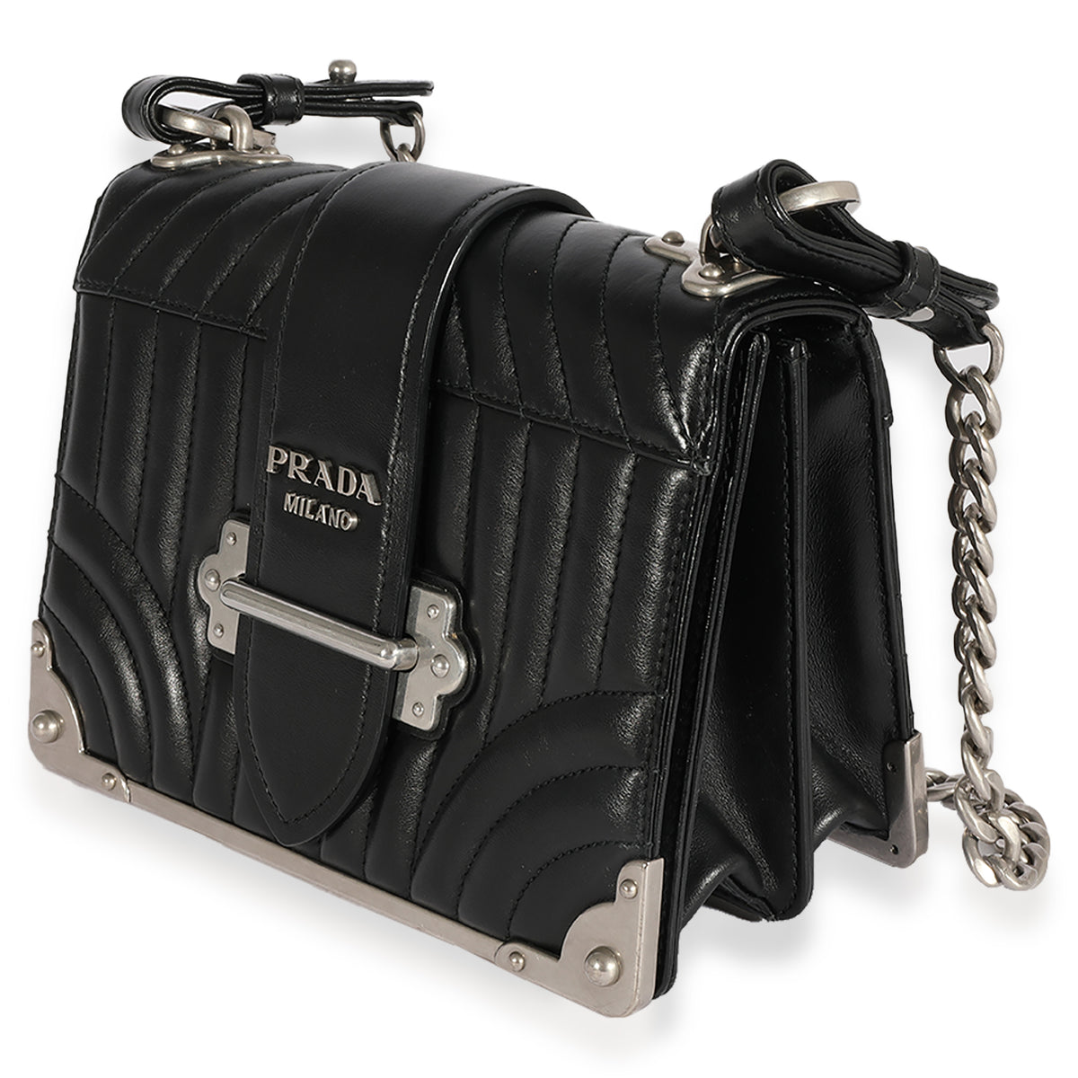 Black Prada Soft Calfskin Impunture Diagramme Cahier Crossbody Bag