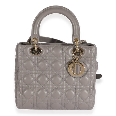 Dior Grey Quilted Cannage Lambskin Medium Lady Bag