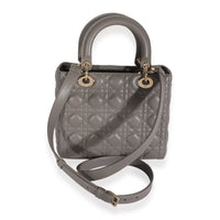 Dior Grey Quilted Cannage Lambskin Medium Lady Bag