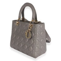 Dior Grey Quilted Cannage Lambskin Medium Lady Bag