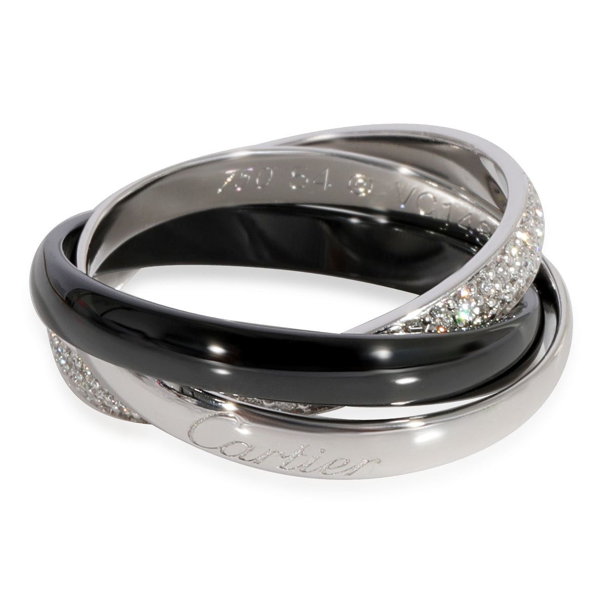 Cartier Trinity Ceramic Diamond Ring in 18k White Gold 0.45 CTW