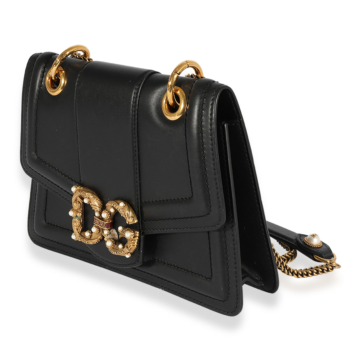 Dolce & Gabbana Small Dg Amore Bag In Calfskin in Black