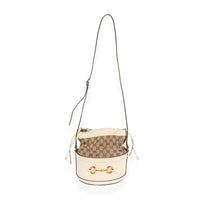 Gucci White Leather & GG Canvas 1955 Horsebit Bag