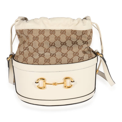 Gucci White Leather & GG Canvas 1955 Horsebit Bag