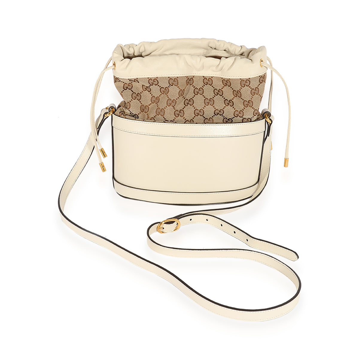 Gucci White Leather & GG Canvas 1955 Horsebit Bag