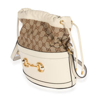 Gucci White Leather & GG Canvas 1955 Horsebit Bag