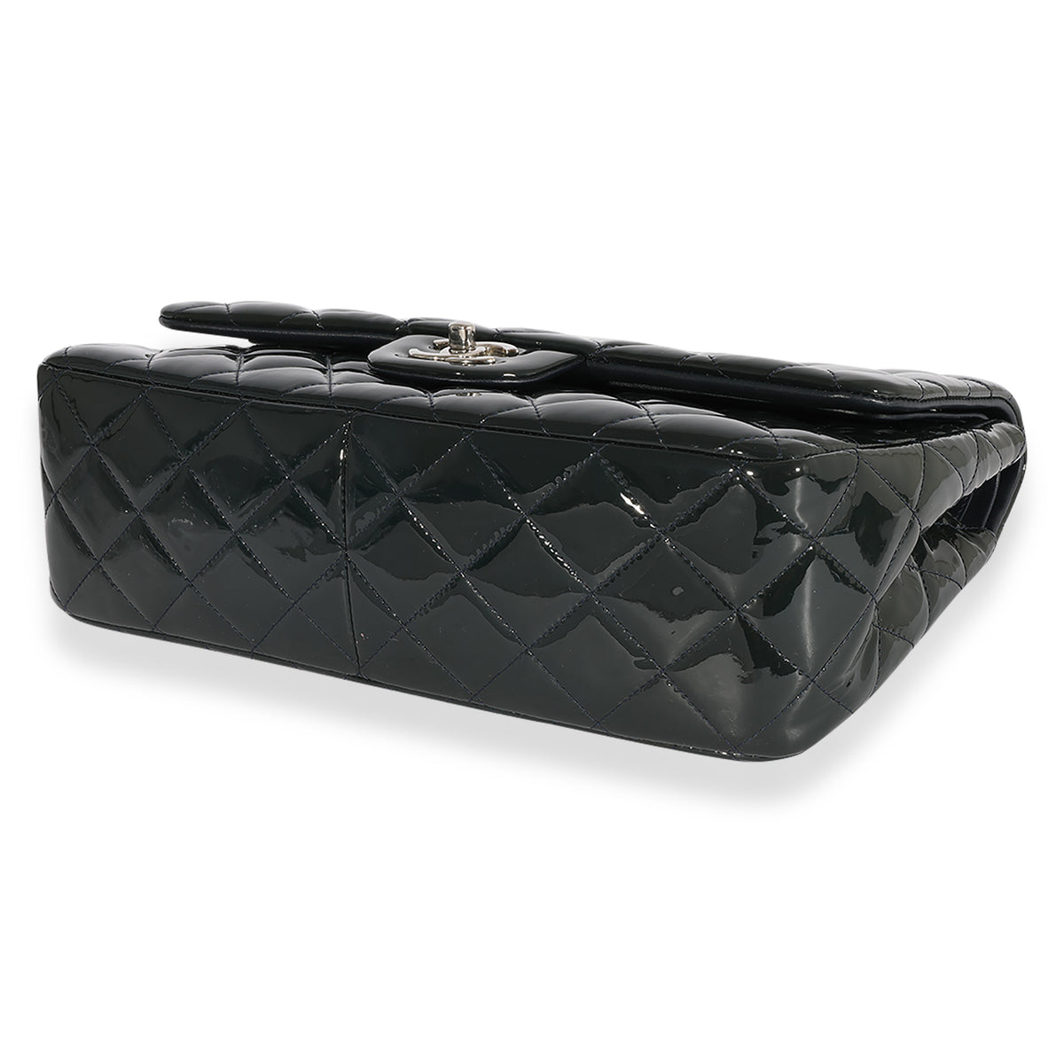 Chanel Navy Quilted Patent Leather Classic Jumbo Double Flap