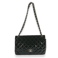 Chanel Navy Quilted Patent Leather Classic Jumbo Double Flap