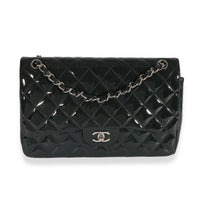 Chanel Navy Quilted Patent Leather Classic Jumbo Double Flap