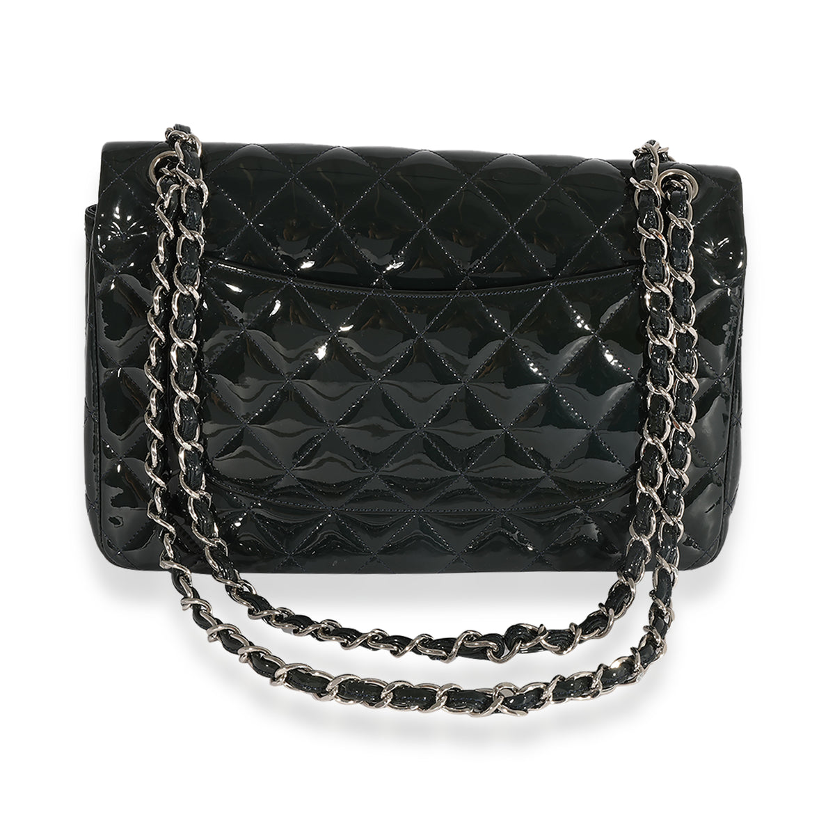 Chanel Navy Quilted Patent Leather Classic Jumbo Double Flap