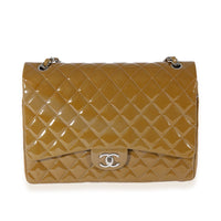 Chanel Tan Quilted Patent Leather Maxi Double Flap