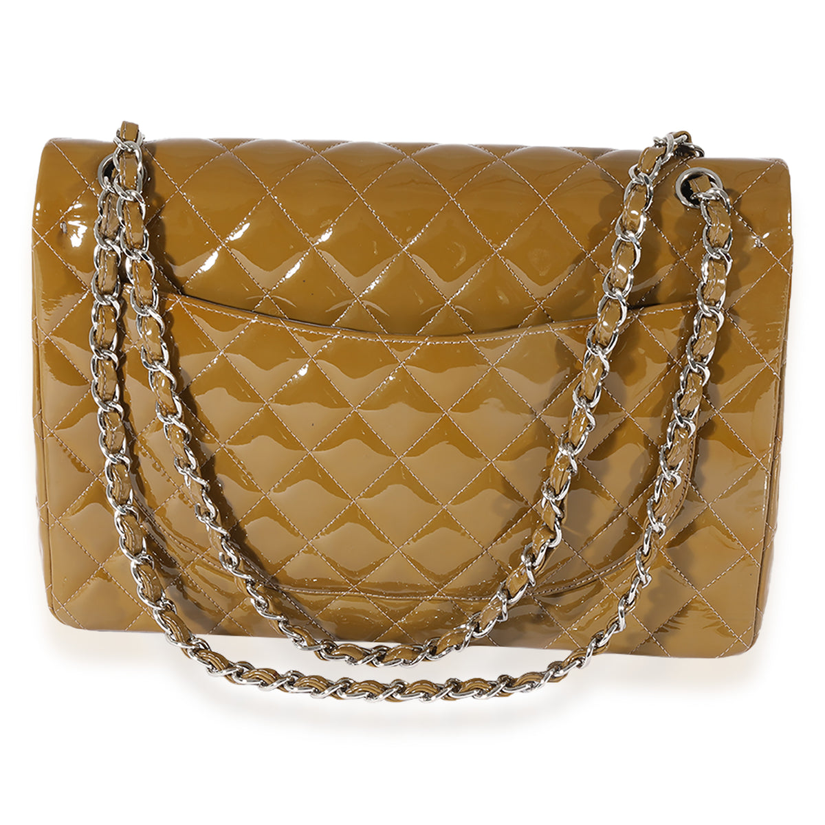 Chanel Tan Quilted Patent Leather Maxi Double Flap