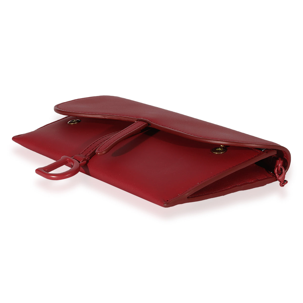 Christian Dior Red Ultramatte Calfskin Saddle Long Chain Wallet