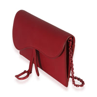 Christian Dior Red Ultramatte Calfskin Saddle Long Chain Wallet