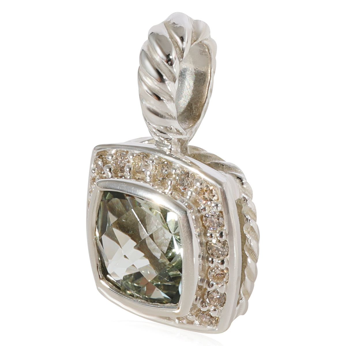 David Yurman Albion Prasiolite Diamond Pendant in Sterling Silver 0.17 CTW