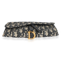 Dior Blue Oblique Jacquard Saddle Wallet on Chain