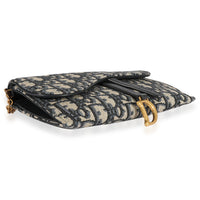 Dior Blue Oblique Jacquard Saddle Wallet on Chain