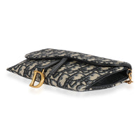 Dior Blue Oblique Jacquard Saddle Wallet on Chain