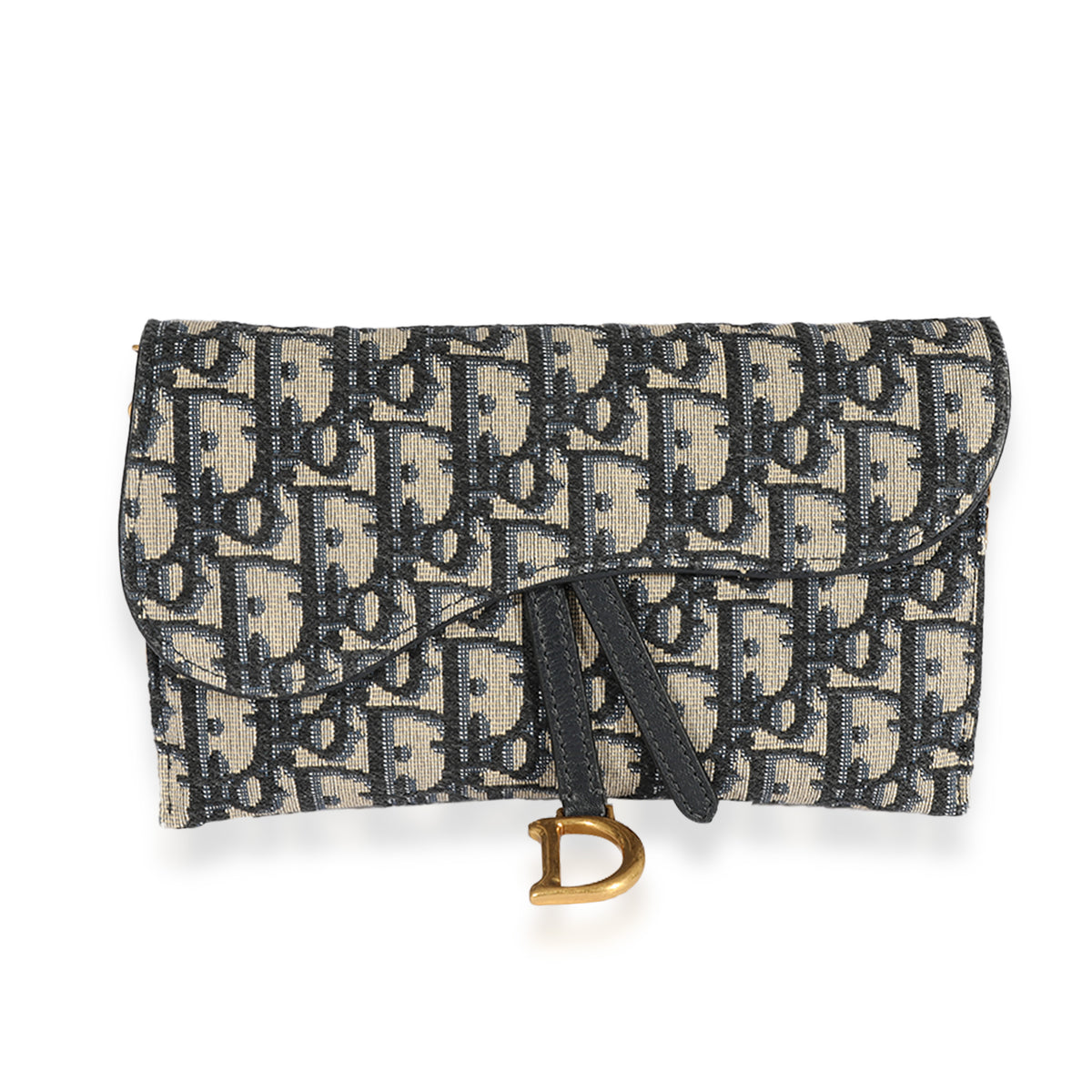 Dior Blue Oblique Jacquard Saddle Wallet on Chain