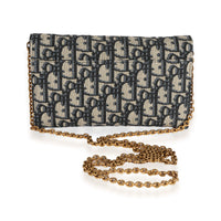 Dior Blue Oblique Jacquard Saddle Wallet on Chain