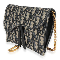 Dior Blue Oblique Jacquard Saddle Wallet on Chain