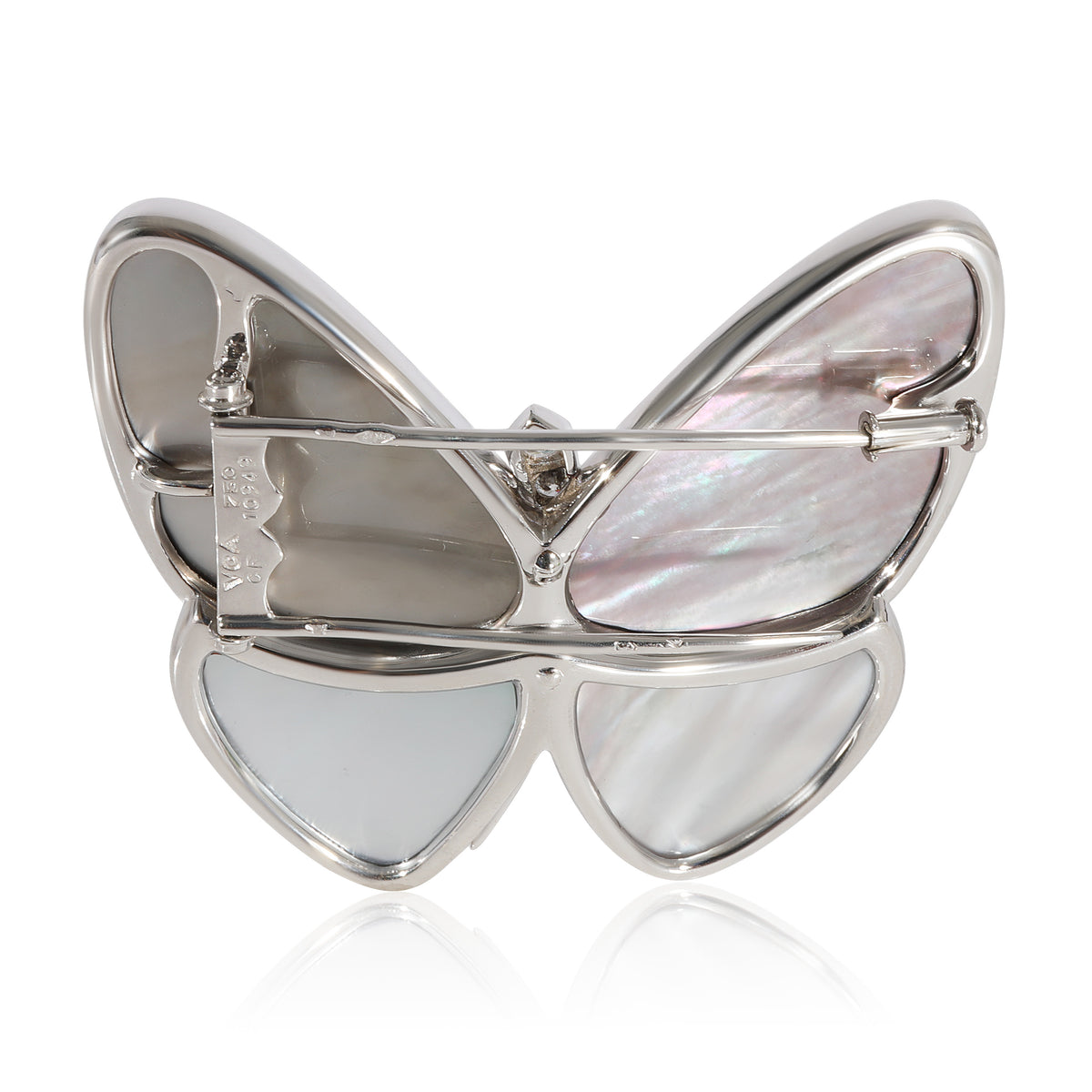 Van Cleef & Arpels Black Mother of Pearl Butterfly Clip in 18K White Gold 0.23ct