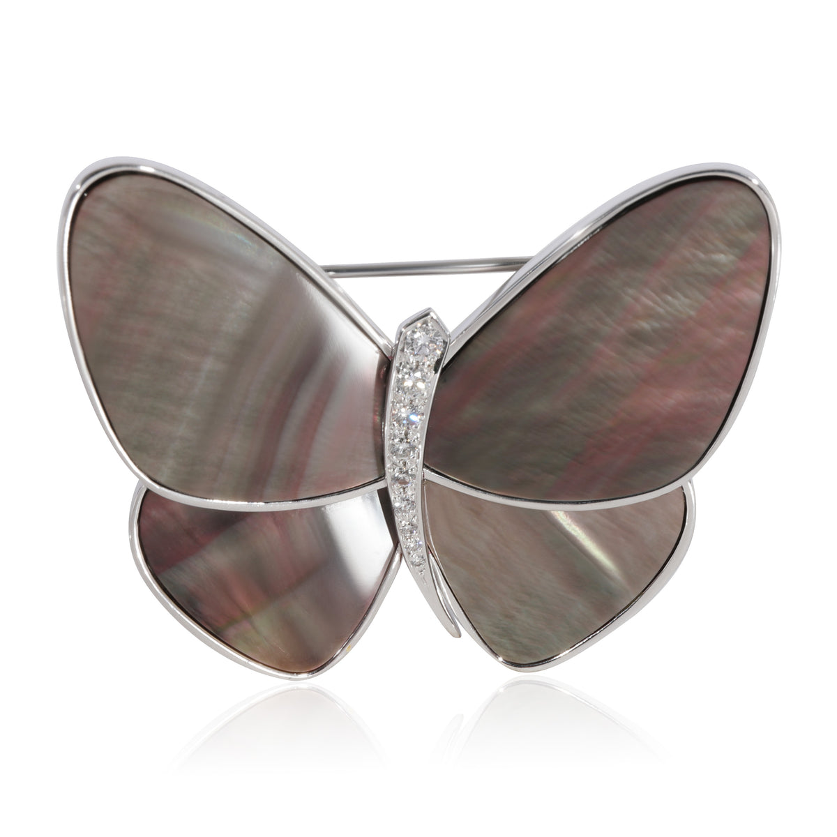 Van Cleef & Arpels Black Mother of Pearl Butterfly Clip in 18K White Gold 0.23ct