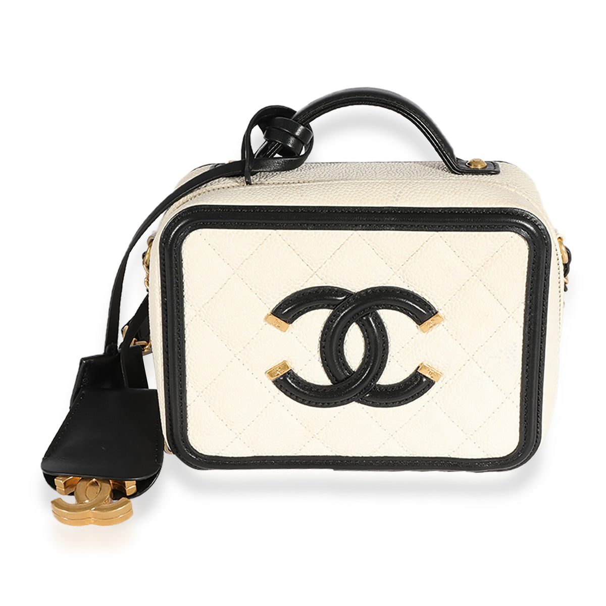 Chanel White Quilted Caviar Small Filigree Vanity Case