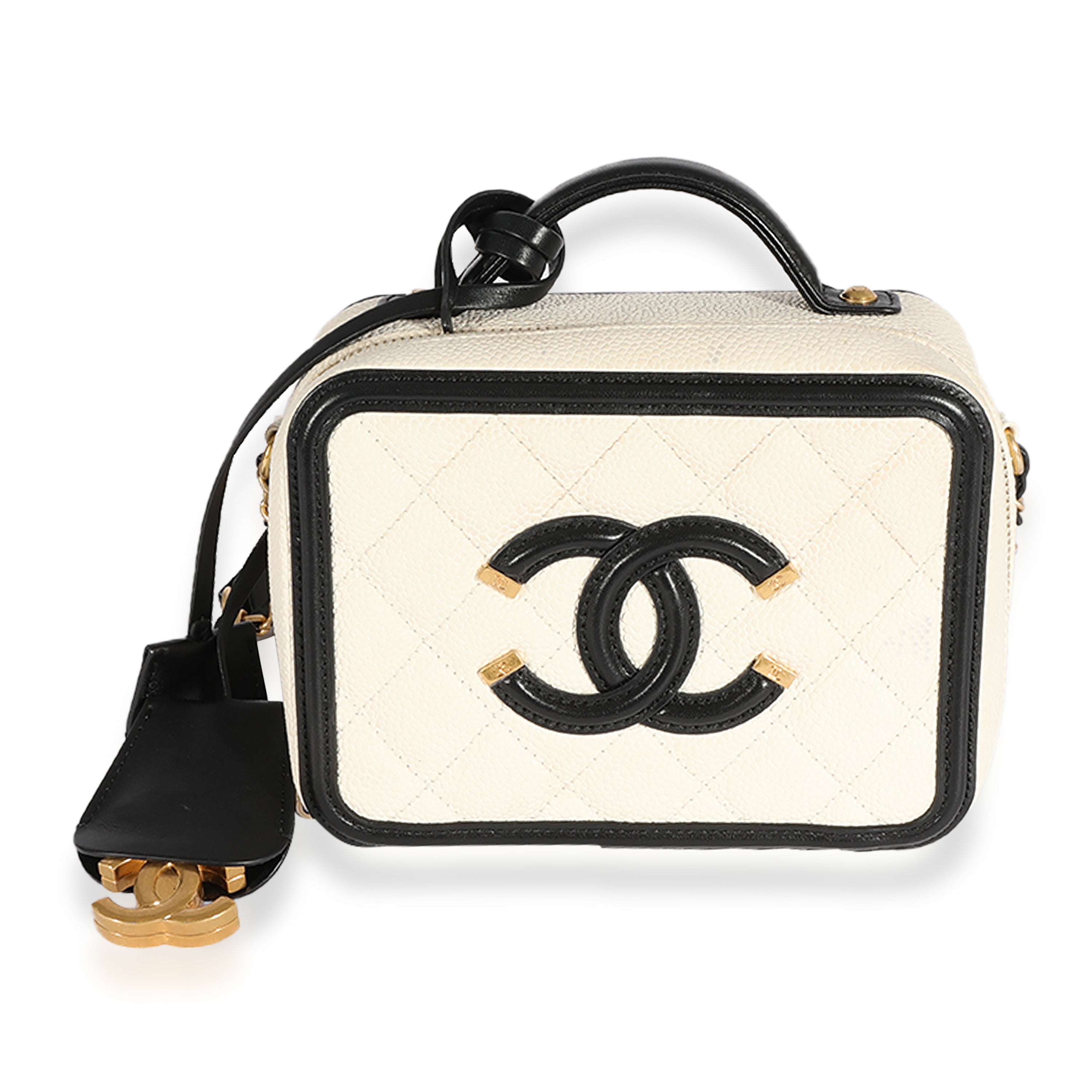 Chanel Caviar Quilted Vanity Case With Chain And Handle White - NOBLEMARS