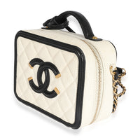 Chanel White Quilted Caviar Small Filigree Vanity Case