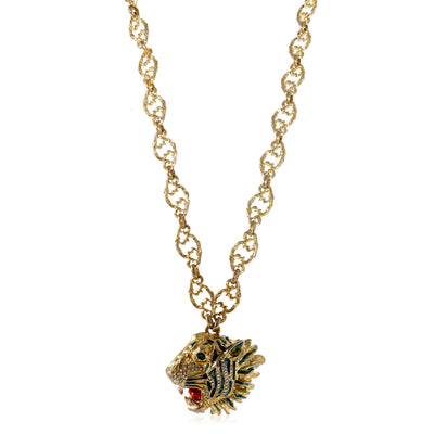 Gucci Gold Tone Rajah Roaring Tiger Pendant Necklace