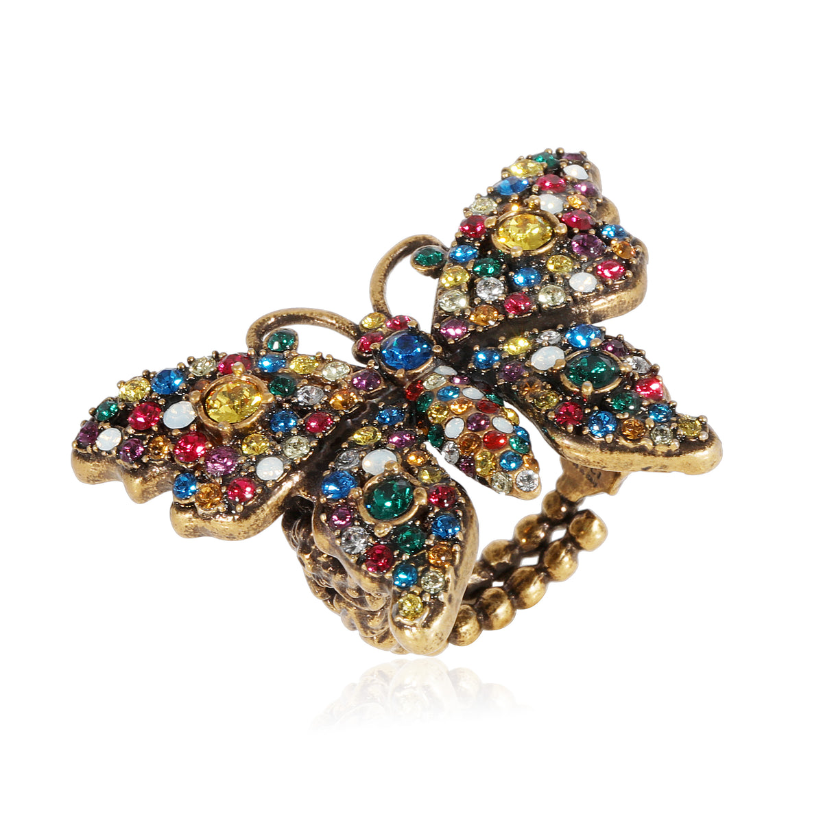 Gucci Brass Tone Papillon Multi-Color Crystal Ring