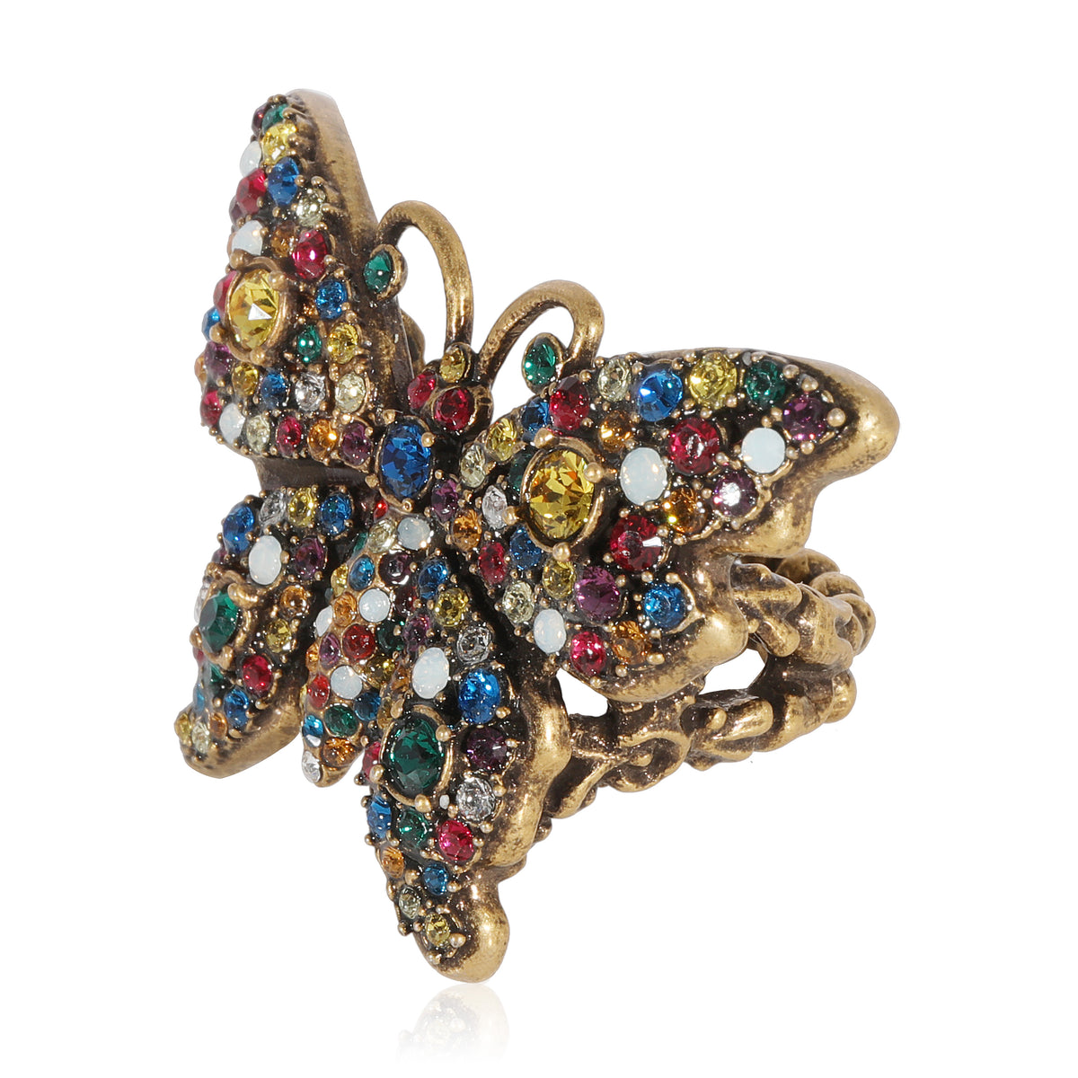 Gucci Brass Tone Papillon Multi-Color Crystal Ring