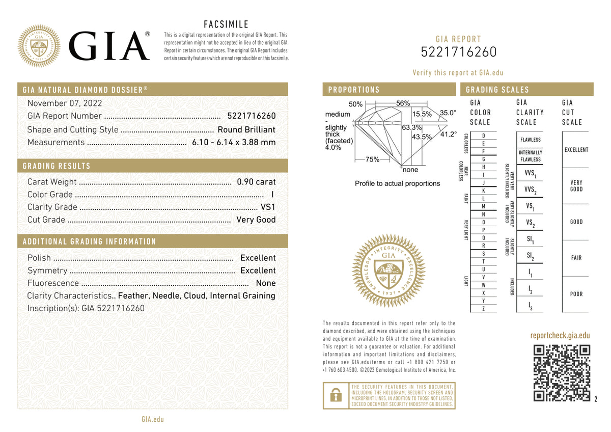 GIA Certified 0.90 Ct Round cut I VS1 Loose Diamond