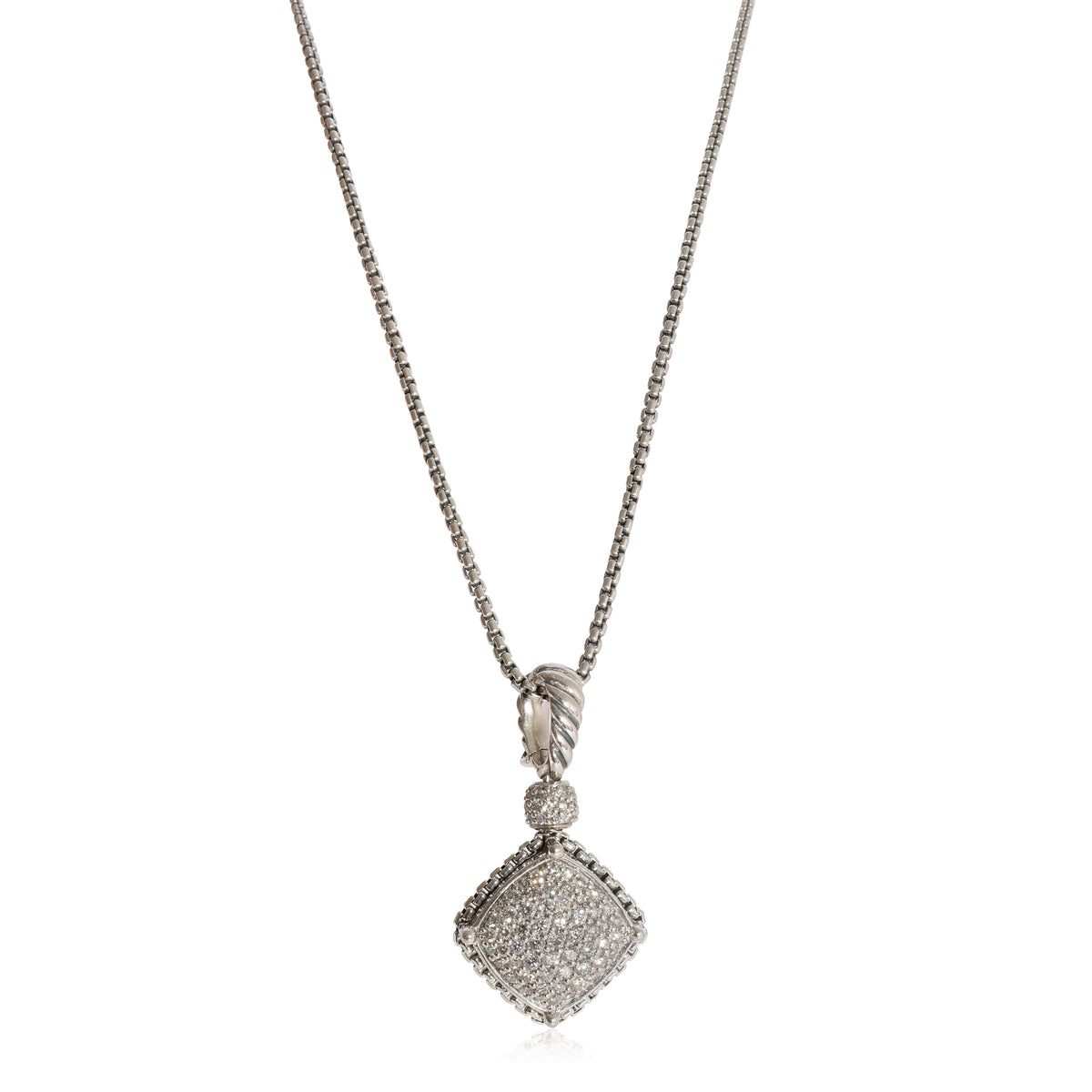 David Yurman Cushion On Point Pendant On 16 inch Chain Sterling Silver 0.80 CTW