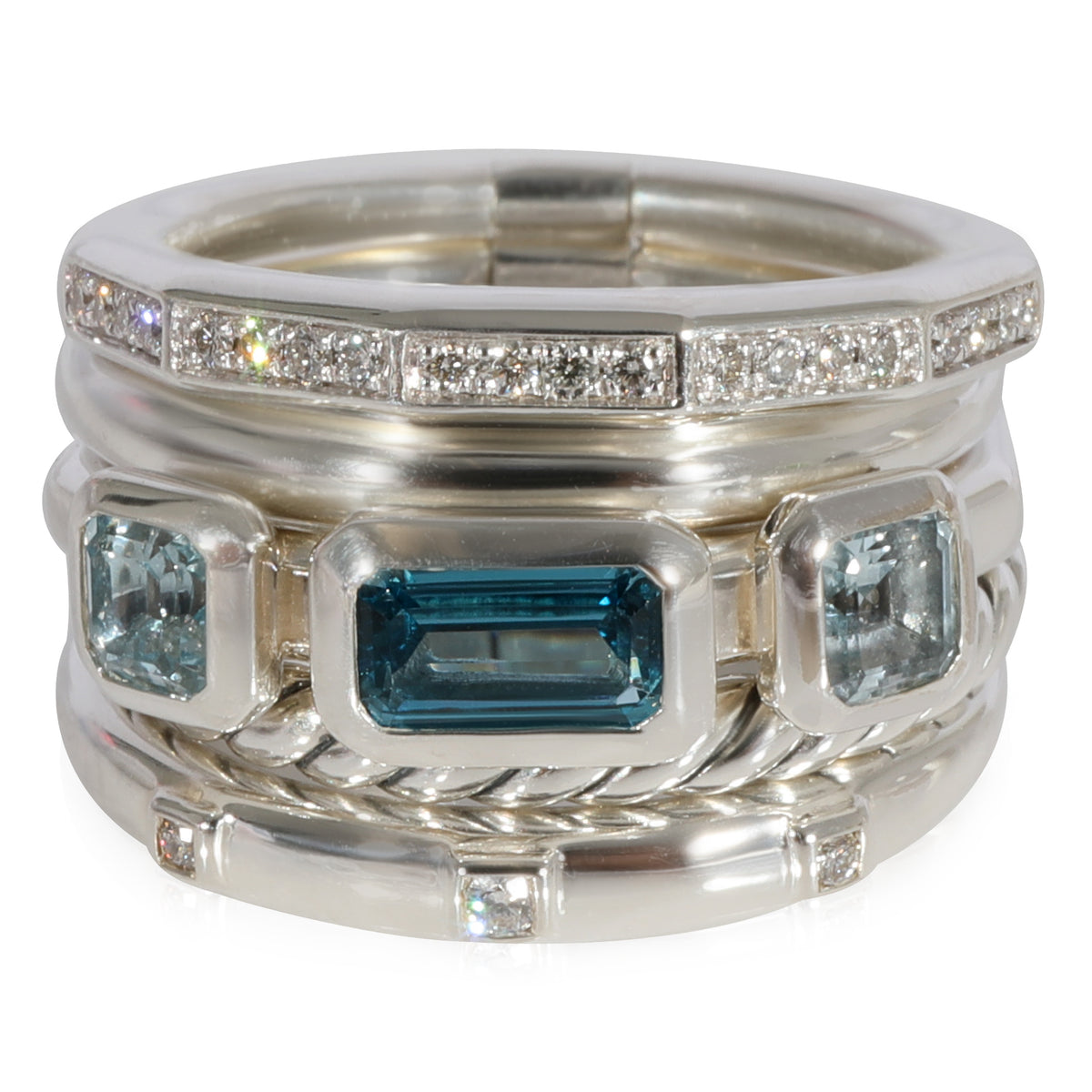 David Yurman Stax Blue Topaz Ring in Sterling Silver 0.16 CTW