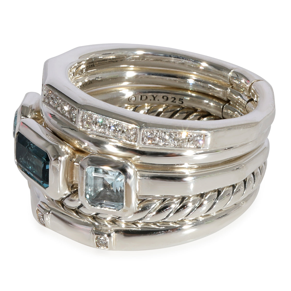 David Yurman Stax Blue Topaz Ring in Sterling Silver 0.16 CTW