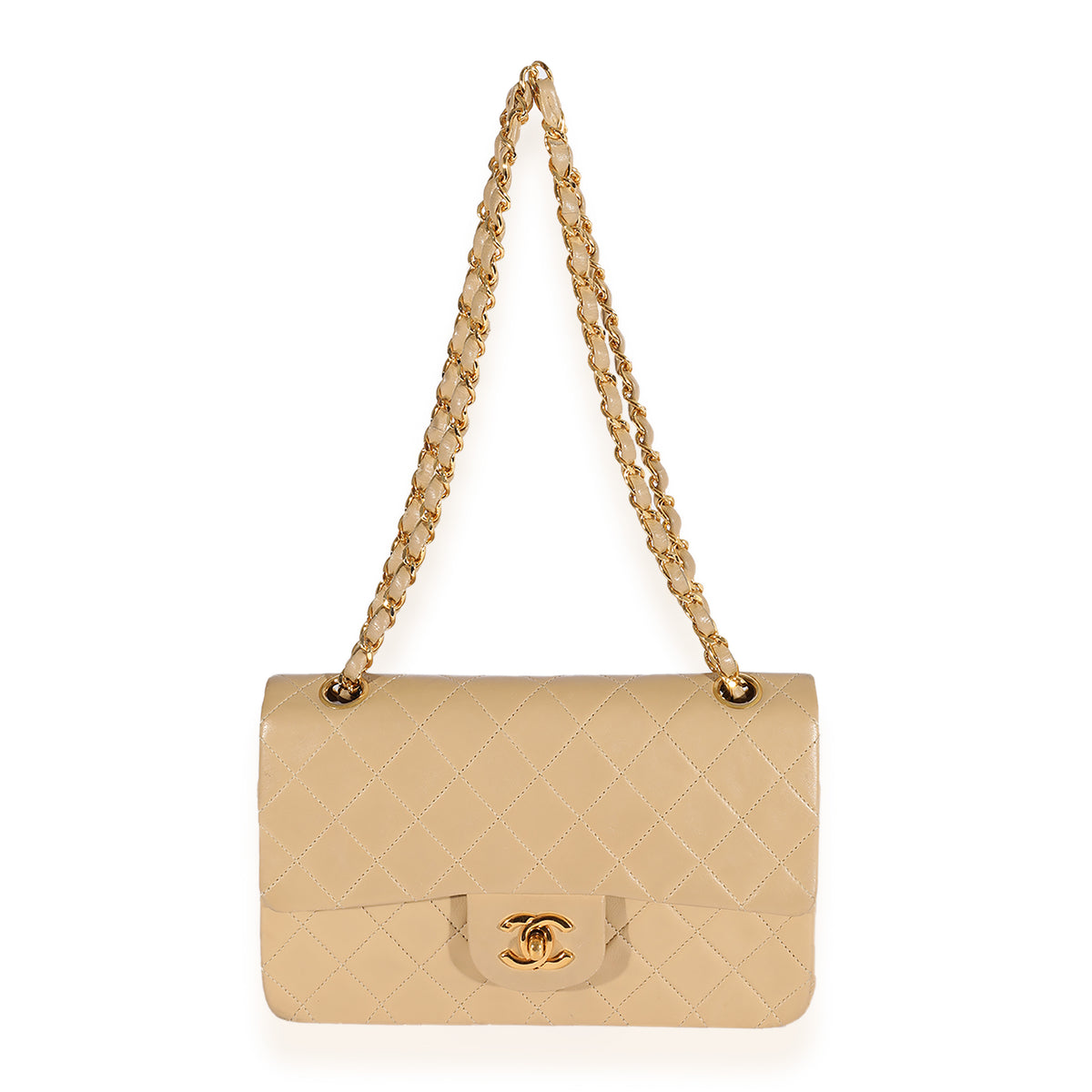 Chanel Beige Quilted Lambskin Classic Double Flap Small